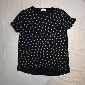 Zara Women's Black Short Sleeve T-Shirt Beige Polka Dots Crew‎ Neck Cotton Small